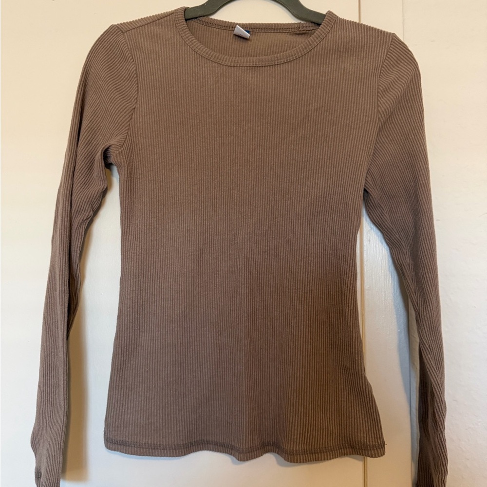 Old Navy Women's Long Sleeve Ribbed Top - Taupe